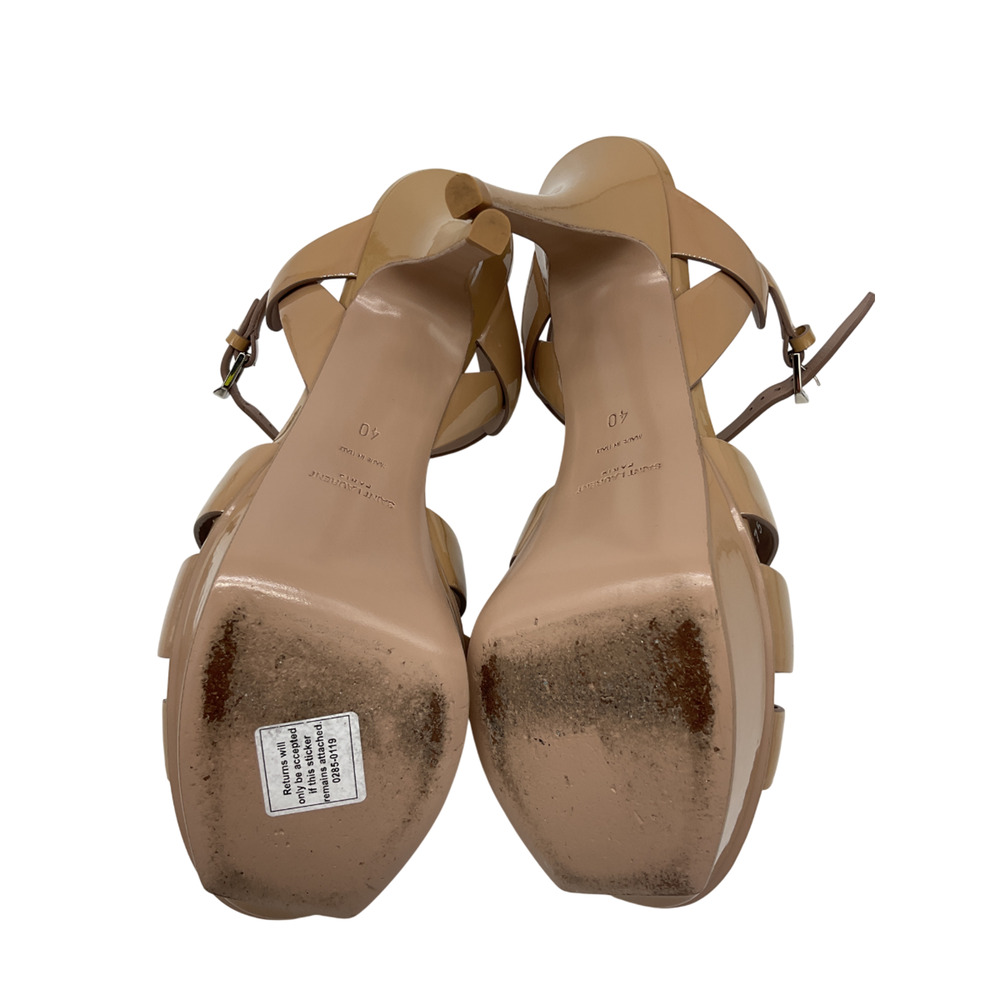Saint Laurent Patent Beige T Strap Platform Sandals Size 40 EU / US 10 - Picture 7 of 8